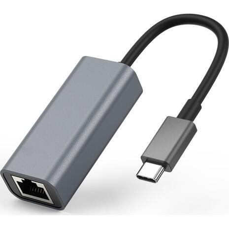 Converter POWERTECH USB Type-C σε ethernet RJ45 PTH-044, 1000M, γκρι