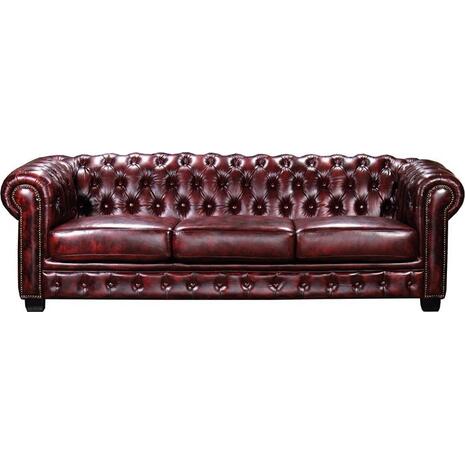 CHESTERFIELD Birmingham Καναπές 4Θέσιος Σαλονιού Καθιστικού, Δέρμα Antique Red (Ε9574,44)