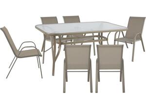 RIO Set Τραπεζαρία Κήπου Μέταλλο Βαφή Μπεζ, Textilene Μπεζ: Τραπέζι + 6 Πολυθρόνες (Ε250,82)