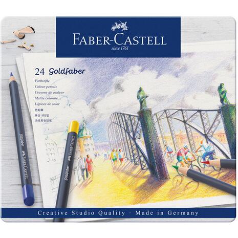Κασετίνα μεταλλική με ξυλομπογιές FABER CASTELL goldfaber συσκευασία σετ 24 τεμαχίων