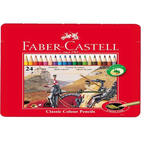 Κασετίνα μεταλλική με ξυλομπογιές FABER CASTELL κόκκινη σετ 24 τεμαχίων