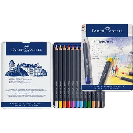 Κασετίνα μεταλλική με ξυλομπογιές FABER CASTELL goldfaber σετ 12 τεμαχίων
