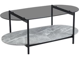 ΤΡΑΠΕΖΙ ΣΑΛΟΝΙΟΥ ΟΒΑΛ KITTY HM18040 ΓΥΑΛΙ ΦΙΜΕ TOP-GREY MARBLE ΜΕΛΑΜΙΝΗ 110x50x43Υεκ