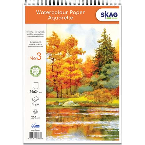 Μπλοκ ακουαρέλας Skag όρθιο σπιράλ No3 25x35cm 12 φύλλα 220gr (274869)