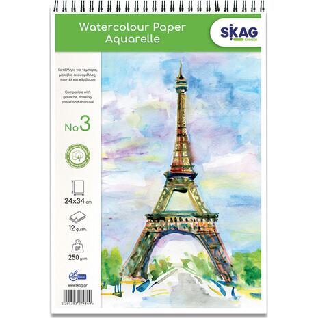 Μπλοκ ακουαρέλας Skag όρθιο σπιράλ No3 25x35cm 12 φύλλα 220gr (274869)