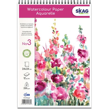 Μπλοκ ακουαρέλας Skag όρθιο σπιράλ No3 25x35cm 12 φύλλα 220gr (274869)