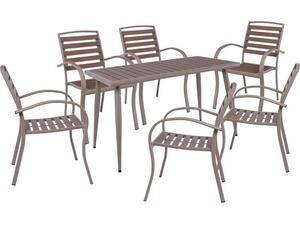 SERRANO Set Κήπου: Τραπέζι + 6 Πολυθρόνες, Μέταλλο Βαφή Sand Beige, Polywood Καρυδί (Ε6893,S)