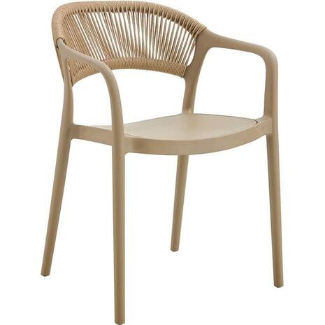 DONNA Πολυθρόνα-Pro Στοιβαζόμενη, PP-UV Tortora, Rope Wicker Φυσικό (Ε3150,3)