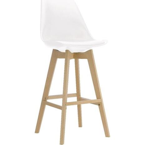MARTIN Σκαμπό BAR Οξιά Φυσικό, Κάθισμα Η.67cm, PP-Pu Άσπρο, Μονταρισμένη Ταπετσαρία (σετ 4 τεμαχίων) (ΕΜ147,11)
