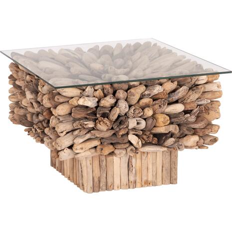 ΤΡΑΠΕΖΙ ΣΑΛΟΝΙΟΥ ΤΕΤΡΑΓΩΝΟ SPARROW HM9961 DRIFTWOOD--ΓΥΑΛΙ 75x75x51Υεκ.