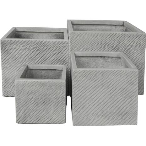 ΣΕΤ 4ΤΜΧ ΓΛΑΣΤΡΕΣ ΤΕΤΡΑΓΩΝΕΣ GARDENER HM4730 FIBERCLAY ΓΚΡΙ CEMENT 37x37x32Υεκ.