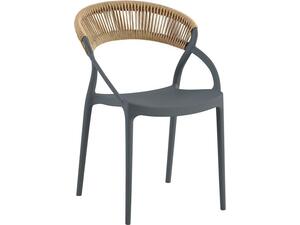 DORA Πολυθρόνα Στοιβαζόμενη, PP Ανθρακί, Rope Wicker Φυσικό (Ε3151,4)
