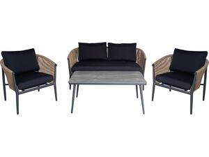 GASBA Set Σαλόνι Κήπου 4τεμ, Alu Ανθρακί, Rope Wicker Φυσικό, Μαξιλάρια Σκούρο Γκρι (Ε6874,1)