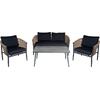 GASBA Set Σαλόνι Κήπου 4τεμ, Alu Ανθρακί, Rope Wicker Φυσικό, Μαξιλάρια Σκούρο Γκρι (Ε6874,1)