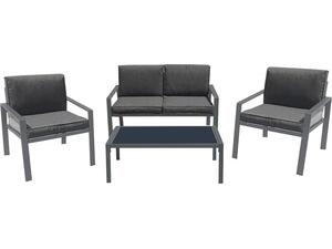 RIVIAN Set Σαλόνι Κήπου 4τεμ, Μέταλλο Βαφή Ανθρακί, Μαξιλάρια Γκρι (Ε6846)