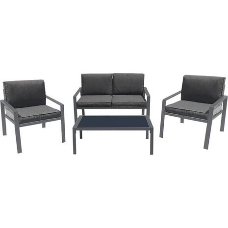 RIVIAN Set Σαλόνι Κήπου 4τεμ, Μέταλλο Βαφή Ανθρακί, Μαξιλάρια Γκρι (Ε6846)