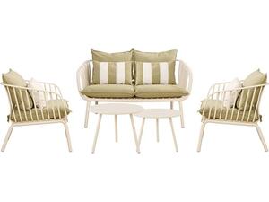 ASTRID Set Σαλόνι Κήπου 5τεμ, PP & Μέταλλο Cream, Μαξιλάρια Sandy Green (Ε322,S)