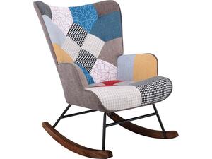ALMA Rocking Πολυθρόνα Μπερζέρα Καθιστικού, Ύφασμα Patchwork, Βάση Μαύρο-Καρυδί (Ε7143,4Κ)