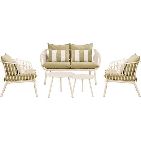 ASTRID Set Σαλόνι Κήπου 5τεμ, PP & Μέταλλο Cream, Μαξιλάρια Sandy Green (Ε322,S)