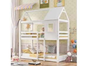 ΠΑΙΔΙΚΗ ΚΟΥΚΕΤΑ ΣΠΙΤΑΚΙ  τ.MONTESSORI HOOD HM705.03 ΞΥΛΟ ΠΕΥΚΟΥ ΣΕ ΛΕΥΚΟ-ΣΤΡΩΜΑΤΑ 190x90εκ