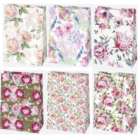 Χάρτινη σακούλα δώρου Υ32x23x11cm "Floral mix" διάφορα σχέδια (Διάφορα χρώματα)