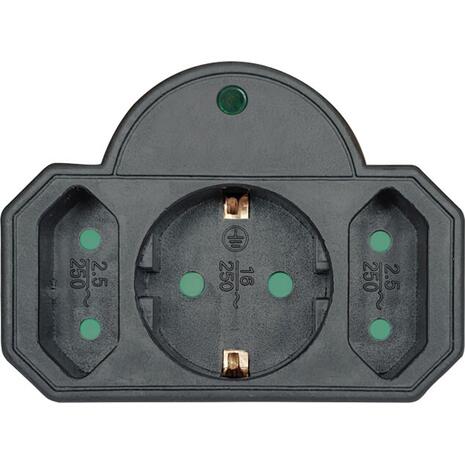 Αντάπτορας ρεύματος POWERTECH PT-817, 1x schuko, 2x euro, 16A, μαύρος με προστασία υπέρτασης