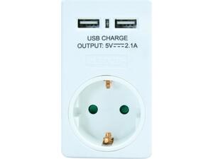 Αντάπτορας ρεύματος POWERTECH schuko PT-767, 2x USB, λευκός