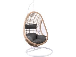 MACAN-II Κρεμαστή Πολυθρόνα, PE Wicker Natural, Μέταλλο Βαφή Άσπρο, Μαξιλάρι Σκ.Γκρι (Ε6740,1)