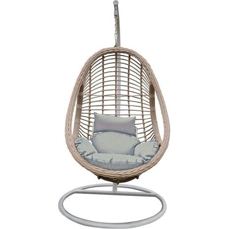 MACAN-II Κρεμαστή Πολυθρόνα, PE Wicker Natural, Μέταλλο Βαφή Άσπρο, Μαξιλάρι Σκ.Γκρι (Ε6740,1)