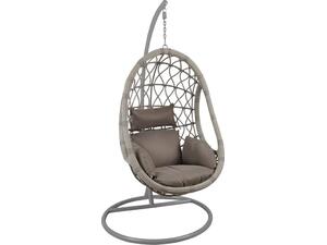 MACAN Κρεμαστή Πολυθρόνα, PE Wicker Grey, Μέταλλο Βαφή Γκρι, Μαξιλάρι Cappuccino (Ε6766,2)