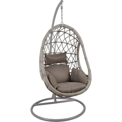 MACAN Κρεμαστή Πολυθρόνα, PE Wicker Grey, Μέταλλο Βαφή Γκρι, Μαξιλάρι Cappuccino (Ε6766,2)