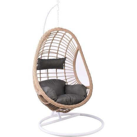 MACAN-II Κρεμαστή Πολυθρόνα, PE Wicker Natural, Μέταλλο Βαφή Άσπρο, Μαξιλάρι Σκ.Γκρι (Ε6740,1)