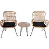 SALSA Duo Set Καθιστικό Κήπου Μέταλλο Μαύρο - Γυαλί - Wicker Φυσικό: Τραπεζάκι+2 Πολυθρόνες (Ε287,S)