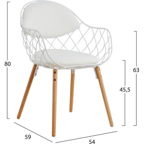 Πολυθρόνα Melia PU λευκό με ξύλινα πόδια 54.5x59x80Υcm HM8047.02 - Έπιπλα για όλους τους χώρους από το Oikonomou-shop
