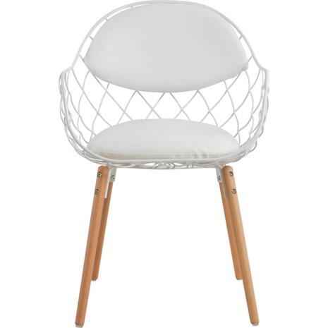 Πολυθρόνα Melia PU λευκό με ξύλινα πόδια 54.5x59x80Υcm HM8047.02 - Έπιπλα για όλους τους χώρους από το Oikonomou-shop