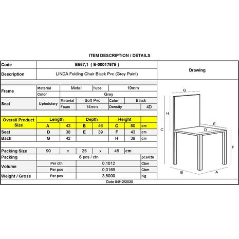 Καρέκλα Πτυσσόμενη LINDA Βαφή Γκρι, Pvc Μαύρο [Ε-00017575] Ε557,1 (1 τεμάχιο) (Μαύρο)