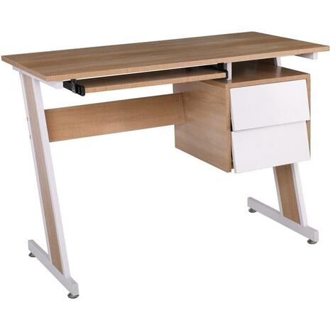 UNIT Γραφείο Η/Υ Μέταλλο Βαφή Άσπρο, Melamine Απόχρωση Sonoma (ΕΟ432)