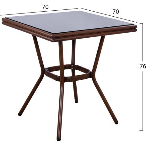 ΤΡΑΠΕΖΙ ΑΛΟΥΜΙΝΙΟΥ HARLOW 70X70X76Υ ΜΕ ΟΨΗ BAMBOO HM5568.03 ΚΑΦΕ ΜΕ ΓΥΑΛΙ