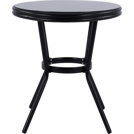 ΤΡΑΠΕΖΙ ΑΛΟΥΜΙΝΙΟΥ MOSES Φ70 BAMBOO LOOK HM5532.02 ΜΑΥΡΟ ΜΕ ΓΥΑΛΙ Φ70X76 εκ