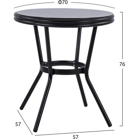 ΤΡΑΠΕΖΙ ΑΛΟΥΜΙΝΙΟΥ MOSES Φ70 BAMBOO LOOK HM5532.02 ΜΑΥΡΟ ΜΕ ΓΥΑΛΙ Φ70X76 εκ