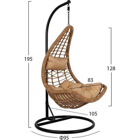 ΚΡΕΜΑΣΤΗ ΦΩΛΙΑ LUCIA HM5676.01 ΜΕ WICKER&ΜΑΞΙΛΑΡΙΑ ΜΠΕΖ-ΜΑΥΡΟ ΜΕΤΑΛΛΟ Φ95Χ195Υεκ.