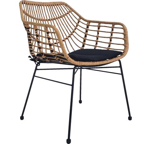 ΠΟΛΥΘΡΟΝΑ ΕΠΑΓΓΕΛΜΑΤΙΚΗ ΜΑΥΡΟ ΜΕΤΑΛΛΟ RATTAN ΜΠΕΖ & ΜΑΞΙΛΑΡΙ HM5864.01 58,5x60,5x80 εκ.