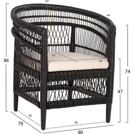 ΠΟΛΥΘΡΟΝΑ MALAWI HM9635.03 ΞΥΛΟ ΜΑΟΝΙ ΜΕ RATTAN ΜΑΥΡΟ--Β'ΔΙΑΛΟΓΗΣ 80x70x86Υεκ.
