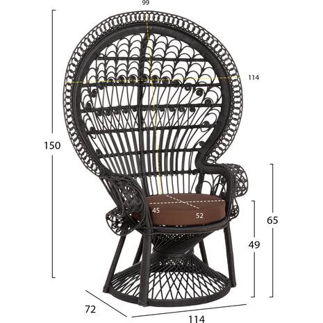 ΠΟΛΥΘΡΟΝΑ ROYAL PEACOCK HM9342.03 RATTAN ΜΑΥΡΟ-ΜΑΞΙΛΑΡΙ ΜΑΥΡΟ 114x72x150Yεκ. (Μαύρο)