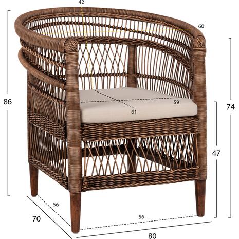 ΠΟΛΥΘΡΟΝΑ MALAWI HM9635.01 ΞΥΛΟ ΜΑΟΝΙ & RATTAN--Β'ΔΙΑΛΟΓΗΣ 80x70x86Υεκ.