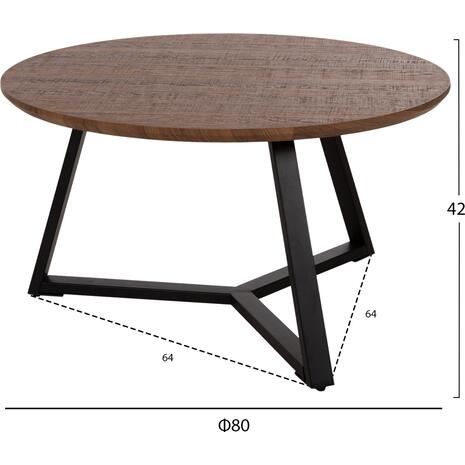 ΤΡΑΠΕΖΙ ΣΑΛΟΝΙΟΥ ΣΤΡΟΓΓΥΛΟ ROCKET HM9586.04 MDF WALNUT-ΜΑΥΡΗ ΣΑΓΡΕ ΒΑΣΗ Φ80x42Υεκ.