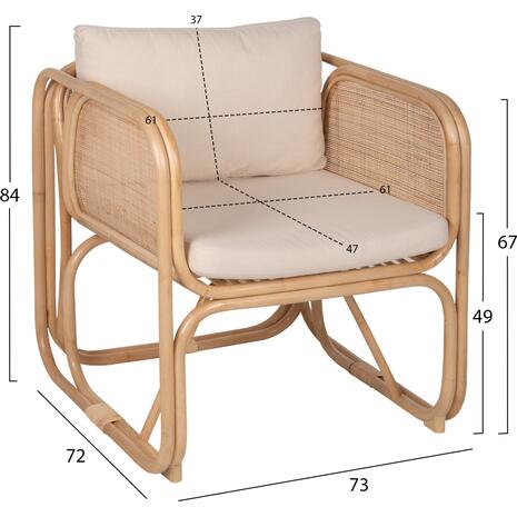 ΠΟΛΥΘΡΟΝΑ WENDY HM9816 RATTAN ΣΕ ΦΥΣΙΚΟ ΧΡΩΜΑ-ΛΕΥΚΑ ΜΑΞΙΛΑΡΙΑ 73x72x84Yεκ.