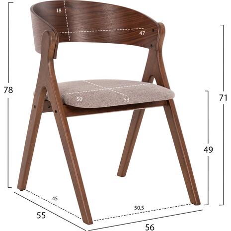 ΚΑΡΕΚΛΑ NEKKER HM9739.02 RUBBERWOOD ΣΕ ΚΑΡΥΔΙ-ΓΚΡΙ ΥΦΑΣΜΑ ΚΑΘΙΣΜΑ 56x55x78Yεκ. (σετ 2 τεμαχίων) (Γκρι)