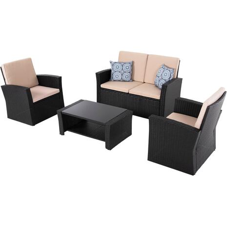 ΣΑΛΟΝΙ ΕΞ.ΧΩΡΟΥ 4ΤΜΧ THORE HM5978 ΣΥΝΘ. RATTAN ΜΑΥΡΟ-ΜΠΕΖ ΜΑΞΙΛΑΡΙΑ