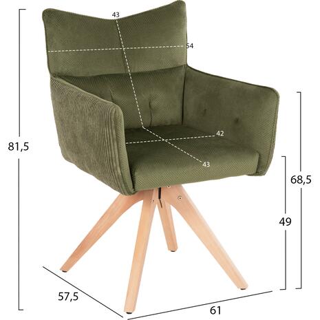 ΠΟΛΥΘΡΟΝΑ ΤΡΑΠΕΖΑΡΙΑΣ QUILL HM9843.05 ΠΡΑΣΙΝΟ ΥΦΑΣΜΑ-ΞΥΛΟ ΟΞΙΑΣ ΠΟΔΙΑ 61x57,5x91Υεκ.